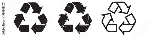 Universal recycling symbols representing environmental protection and waste management.