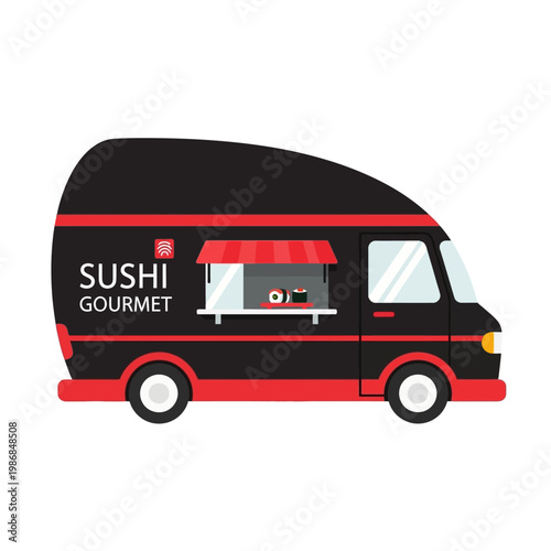 Modern Sushi Food Truck, Japanese Cuisine Mobile Restaurant, Street Food Van