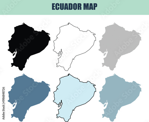 Ecuador map outlines in various styles for graphic design projects