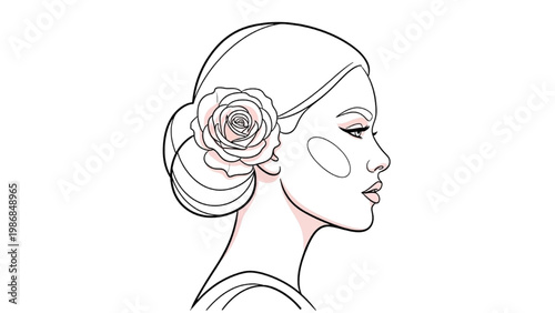 A vector 2D CAD illustration of a woman's head with a rose in her hair