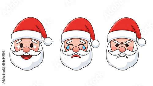 Three vector 2D CAD illustrations of Santa Claus faces