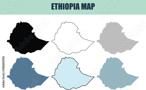 Ethiopia map outlines in multiple styles and colors for informational design