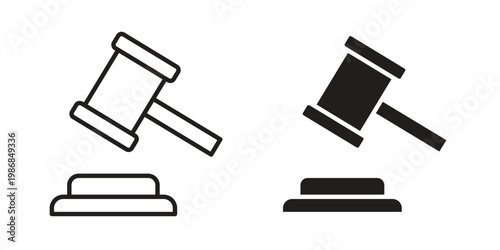 auction hammer icon design. Editable outlined stroke and solid symbols