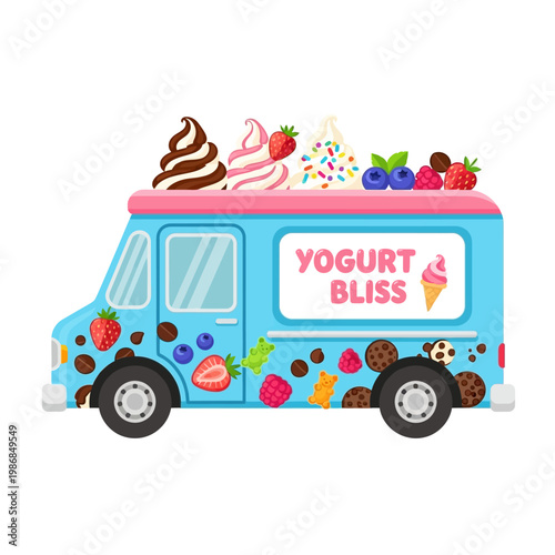 Vibrant Yogurt Truck Decorated with Fruits, Cookies, and Sprinkles