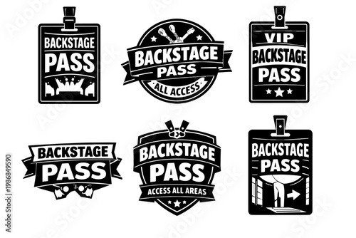 Backstage pass concepts featuring all access vip badges for music concerts and event entry behind the scenes