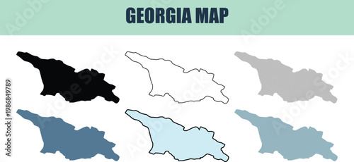 Georgia map silhouette set with various fillings and outlines for design