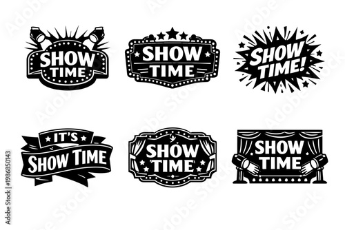 Show time typography collection for entertainment advertising, theater, performance, and cinema events