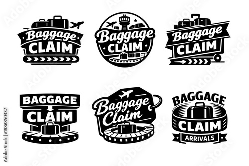 Baggage claim labels representing arrivals and luggage transportation with airport and travel concepts