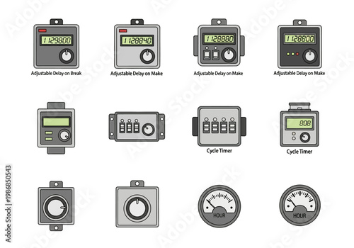 A collection of various electronic timer devices on display