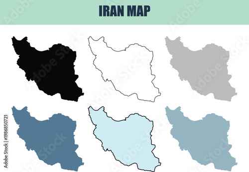 Iran map outlines in various styles for geographic and political representation