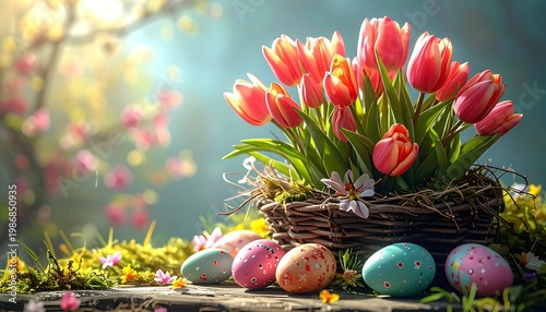 Easter basket spring bloom