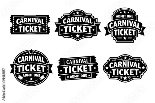 Carnival ticket signs set, vintage style collection of festive admission passes for entertainment events