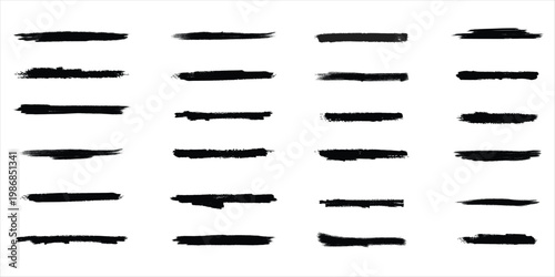 Grunge Black Brush Stroke Set Vector Isolated on White Background