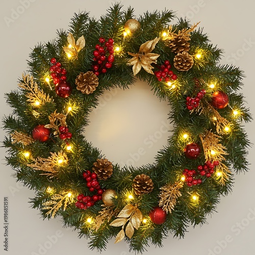 Luminous Holiday Wreath: Gold & Red Sparkle