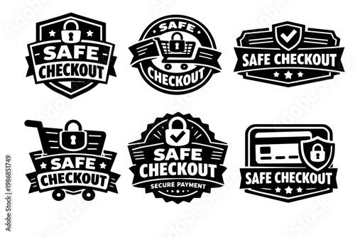 Safe checkout badge set providing secure online payment and trusted transaction symbols for ecommerce websites