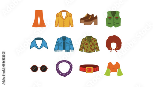 Fashion clothing vector icons set including accessories and footwear illustration