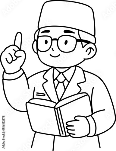 Pancasila Teacher Reading Book Outline Illustration