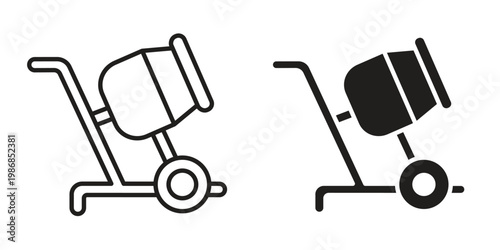 cement mixers icon design. Editable outlined stroke and solid symbols