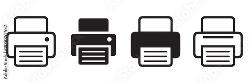 Printer Icon Set Vector, Minimal Flat Print Symbols in Black Style Isolated on White Background for UI, Web 
and App Design