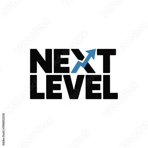 Next level text logo with an upward arrow symbolizes business growth.