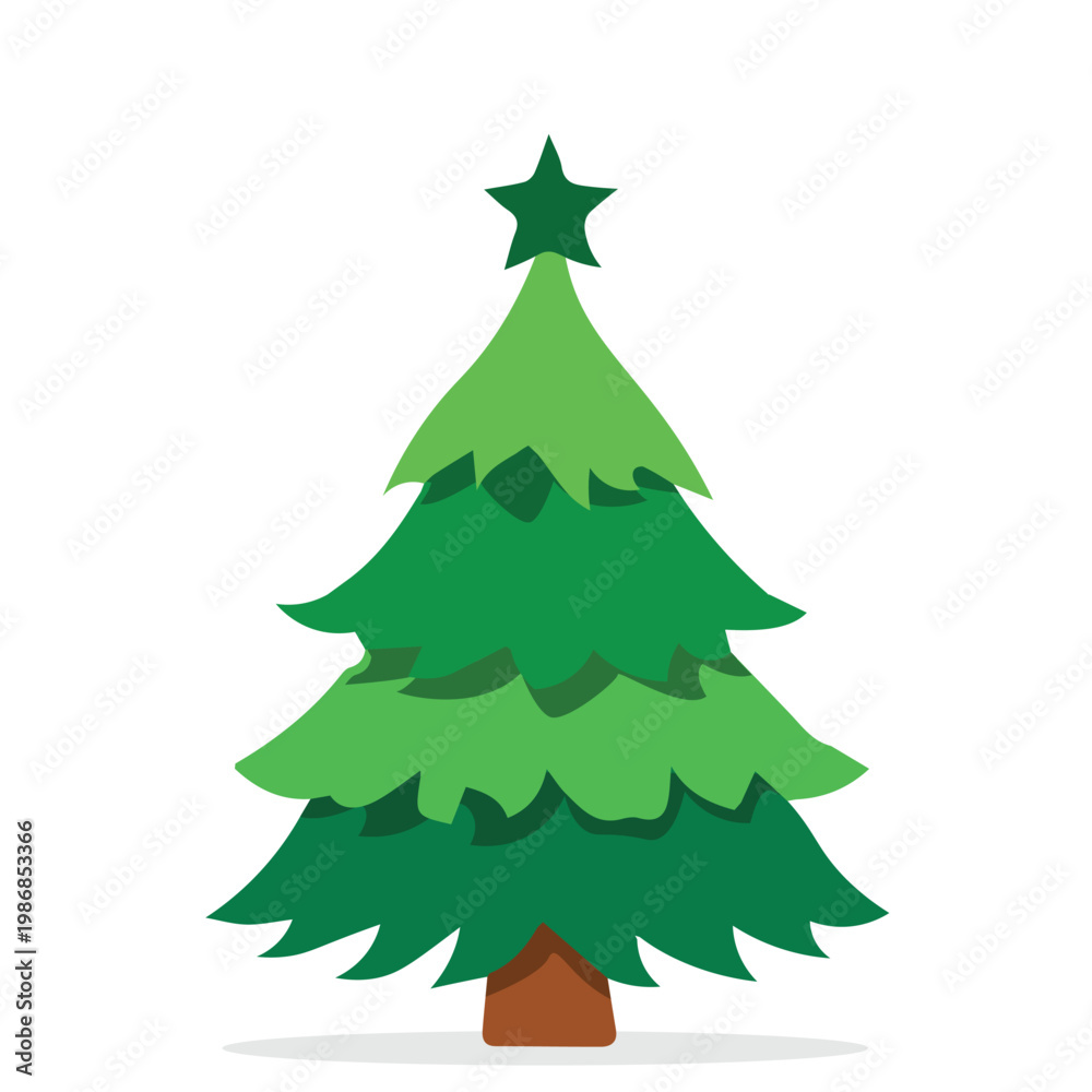 Fototapeta premium Christmas Tree with Star Flat Design Illustration