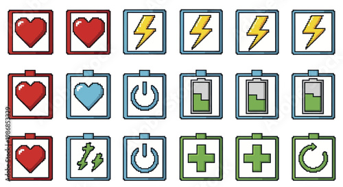 Collection of Health, Power, and Battery Status Icons.