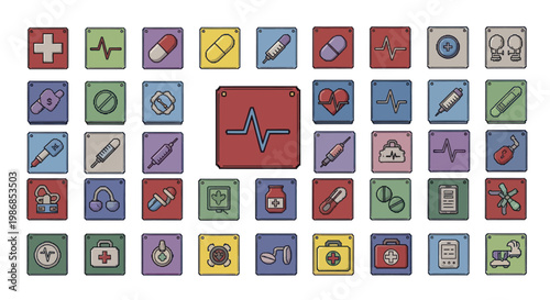 Collection of Medical and Healthcare Icons in Grid Layout.
