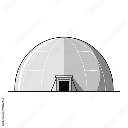 Futuristic geodesic dome structure with entrance, scientific research, eco-friendly housing concept