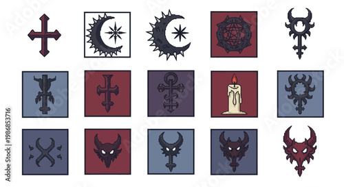 Collection of mystical and occult symbols with various designs.