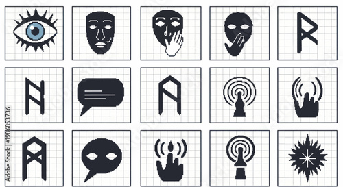 Collection of mystical and symbolic icons in a grid pattern.