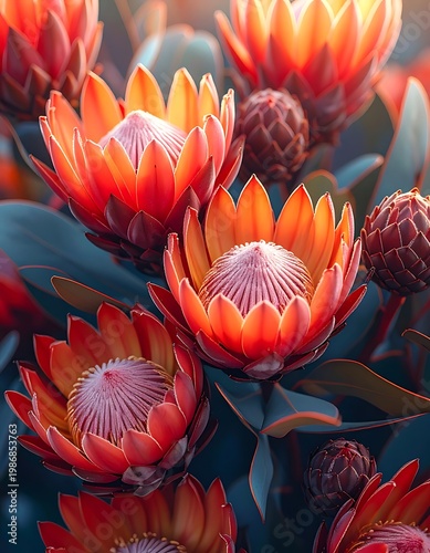 Fiery blooms, soft hue