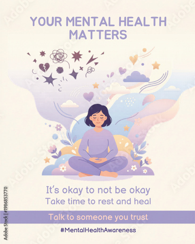 Mental Health Matters Self Care Awareness Flat Design Poster