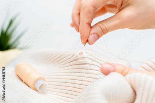 Bilde på lerret Clothes repair, craft sewing concept