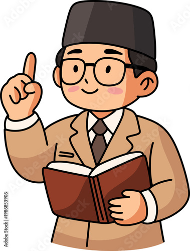Pancasila Teacher Reading Book Color Illustration