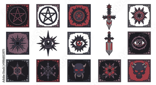 Collection of occult symbols and daggers for dark fantasy themes.