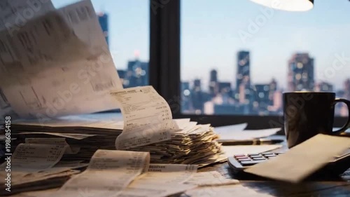 Chaotic Office Desk Corner Crumpled White Paper Balls Spilled Colorful Paperclips Soft Window Light Deadline Aftermath