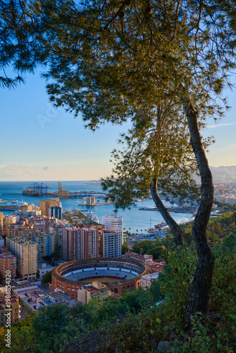 Panoramic view of Malaga city skyline in Spain.