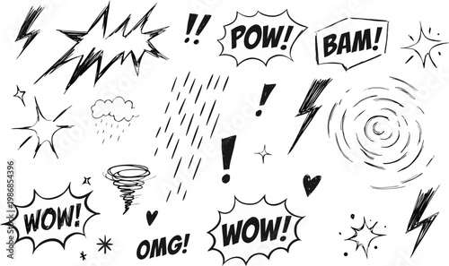Comic book speech bubbles and sound effects illustrations