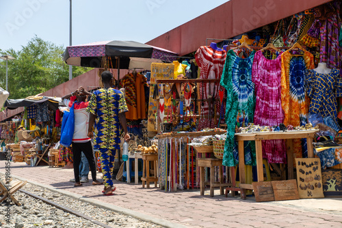 African tourist arts and crafts market in Cotonou, Benin, West-Africa