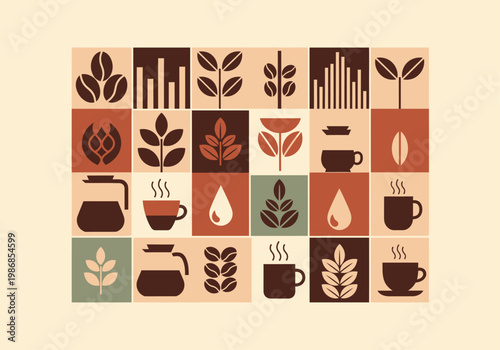Minimalist Geometric Coffee Icon Set for Branding and Cafe Illustration