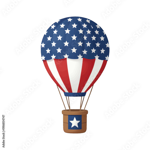 American Flag Hot Air Balloon Vector Illustration, Patriotic Design for Celebration and Event Themes