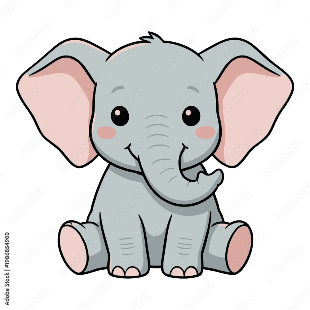 Obraz premium Cute Baby Elephant Illustration Vector, Isolated on Transparent Background for Kids and Educational Designs