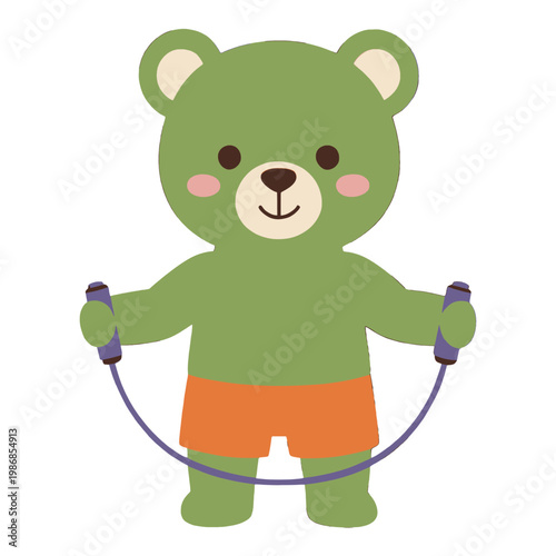 Cute Bear Character Jumping Rope Vector Illustration, Playful Cartoon for Kids and Fitness