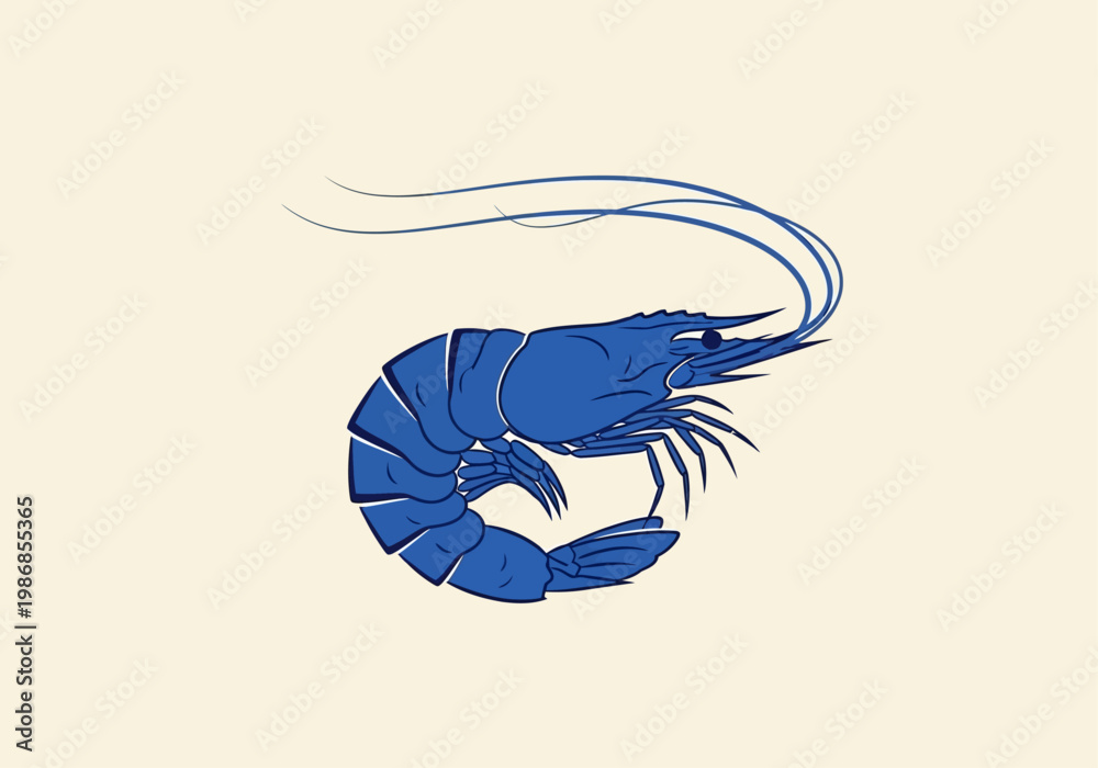 Fototapeta premium Minimalist Blue Shrimp Vector Illustration for Seafood Branding and Logo Design