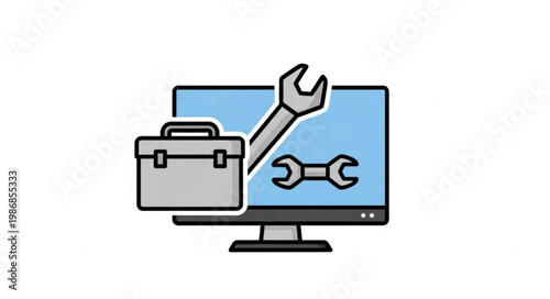 Computer repair and technical support icon with tools.