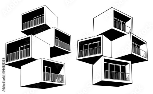 Tableau sur toile Modern modular container houses with balconies in minimalist architectural line