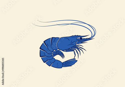 Minimalist Blue Shrimp Vector Illustration for Seafood Branding and Logo Design
