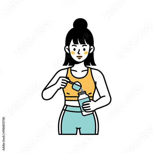 Young Woman Preparing Protein Powder Shake Illustration