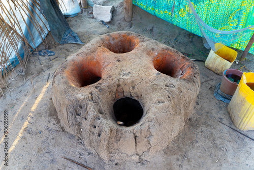 Traditional clay oven for salt production in Benin, West Africa.
