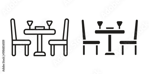 Dining table icon design. Editable outlined stroke and solid symbols